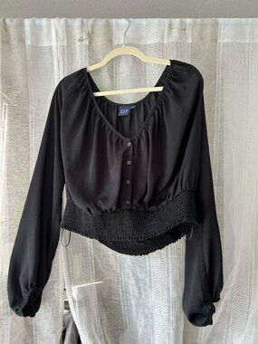 Gap Button Front Smocked Hem Top